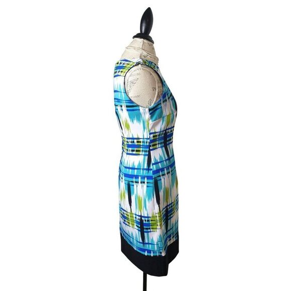 Ronni Nicole Sleeveless Sheath Dress 10 Abstract Print Blue/Green/Black Workwear - Picture 3 of 5